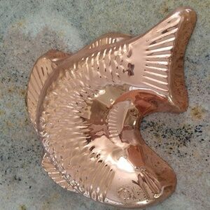 Copper gelatin jello fish mould vintage 8x9" kitchen